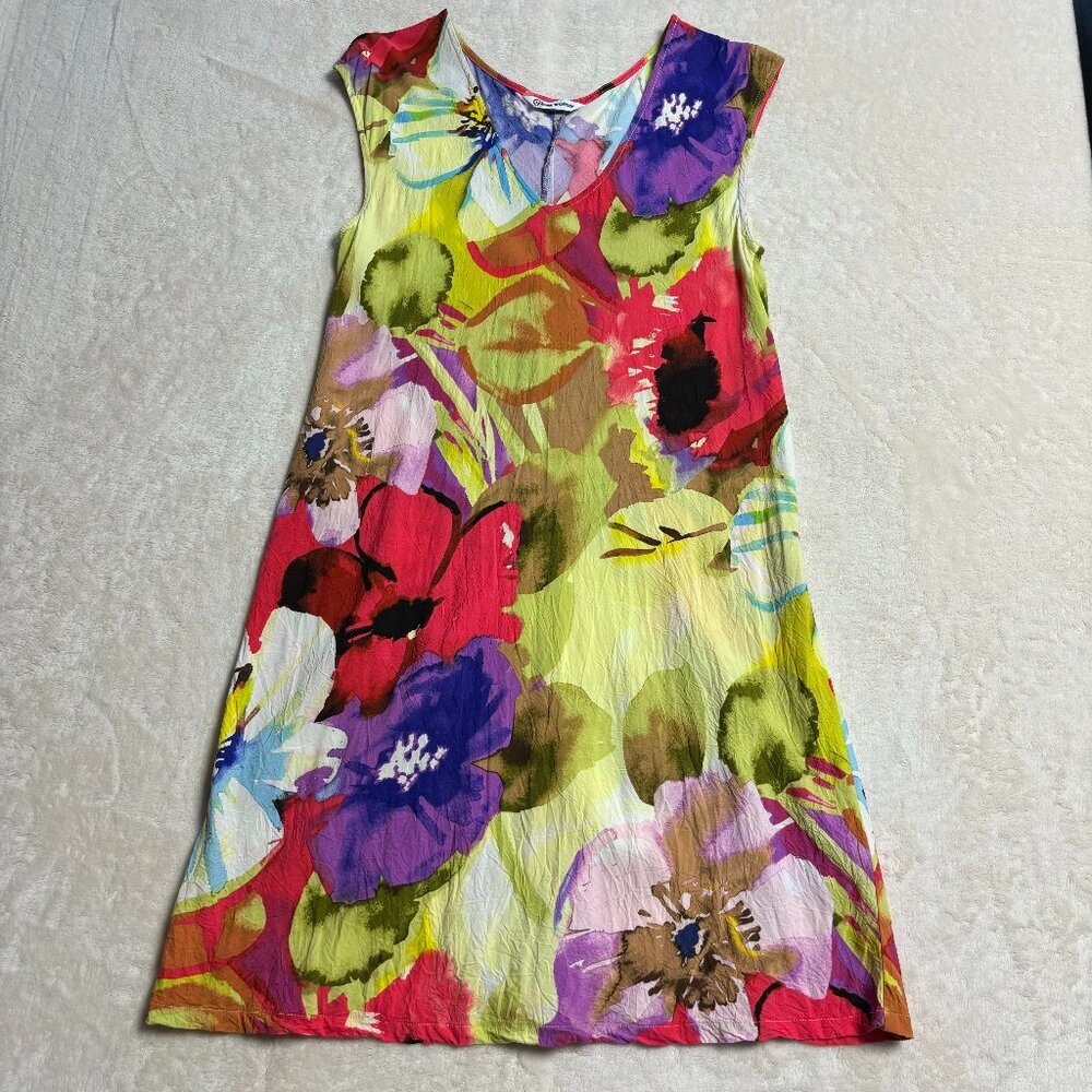 Jams World Womens Midi Dress Medium‎ Floral Splash Colorful Art to Wear Hawaii
